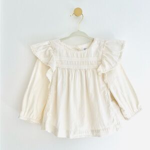 GAP Kids Off-White Ruffle Blouse with Lace & Silver Threading Details, Girls 2T